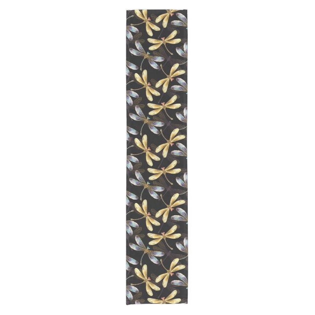 Seamless Pattern with Golden Dragonflies Short Table Runner (Front)