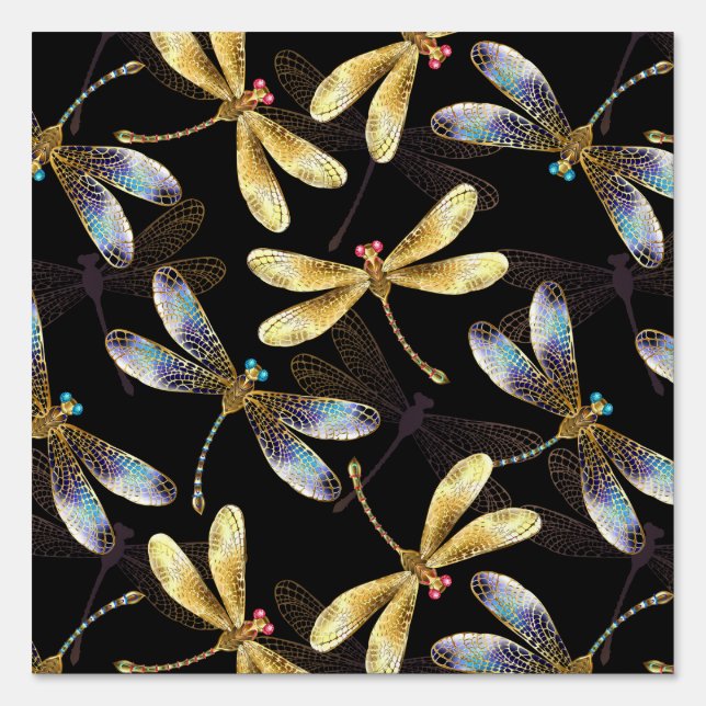 Seamless Pattern with Golden Dragonflies Sign (Front)