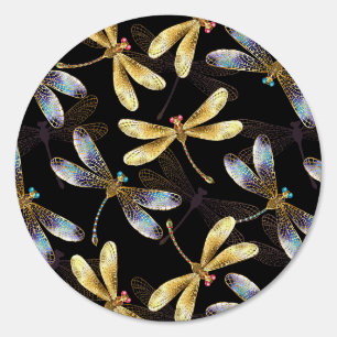 Seamless Pattern with Golden Dragonflies Sign