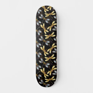 Seamless Pattern with Golden Dragonflies Skateboard