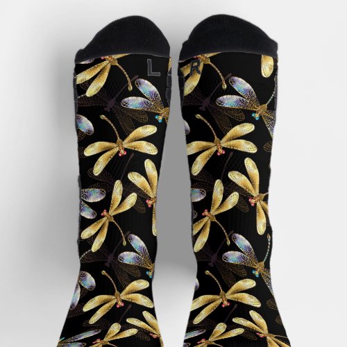 Seamless Pattern with Golden Dragonflies Socks