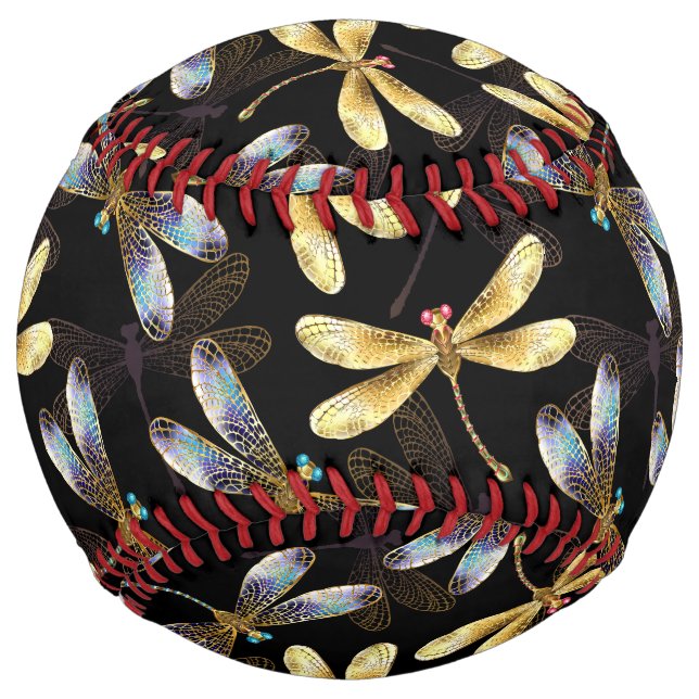Seamless Pattern with Golden Dragonflies Softball (Front)