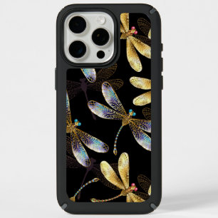 Seamless Pattern with Golden Dragonflies iPhone 15 Pro Max Case