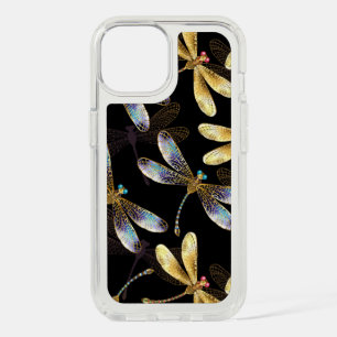 Seamless Pattern with Golden Dragonflies iPhone 15 Case