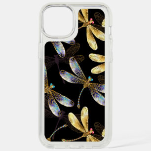 Seamless Pattern with Golden Dragonflies iPhone 15 Plus Case