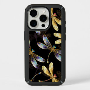 Seamless Pattern with Golden Dragonflies iPhone 15 Pro Case
