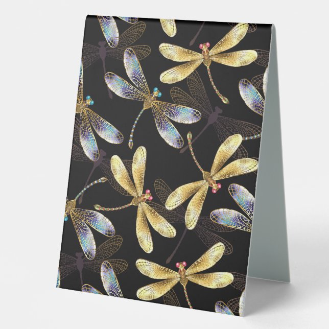 Seamless Pattern with Golden Dragonflies Table Tent (Front)