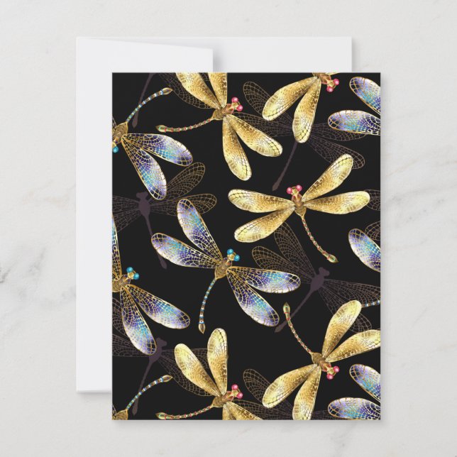 Seamless Pattern with Golden Dragonflies Thank You Card (Front)