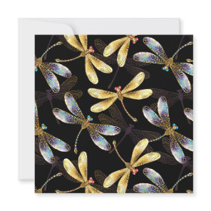 Seamless Pattern with Golden Dragonflies Thank You Card