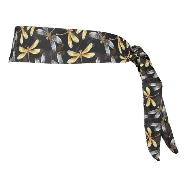 Seamless Pattern with Golden Dragonflies Tie Headband (Rotate 90)