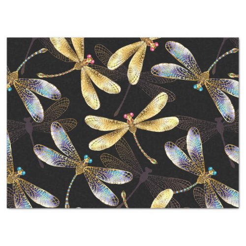 Seamless Pattern with Golden Dragonflies Tissue Paper