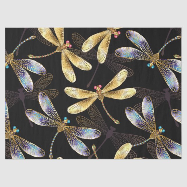 Seamless Pattern with Golden Dragonflies Tissue Paper (Front)