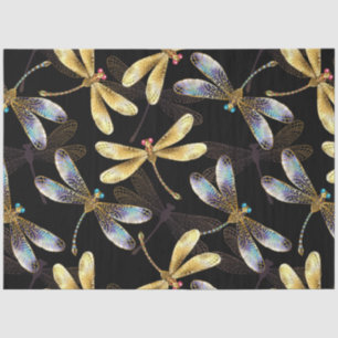 Seamless Pattern with Golden Dragonflies Tissue Paper