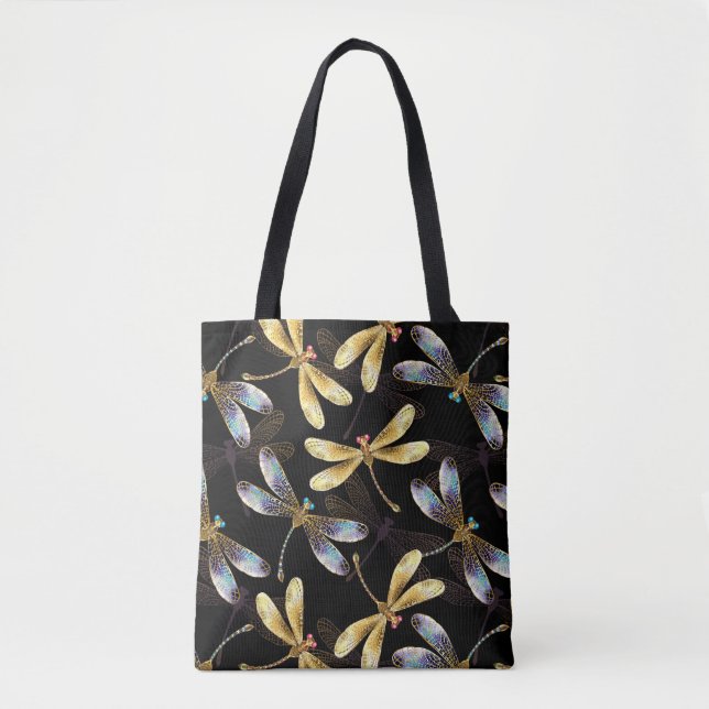 Seamless Pattern with Golden Dragonflies Tote Bag (Front)