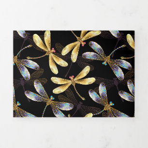 Seamless Pattern with Golden Dragonflies Tri-Fold Holiday Card