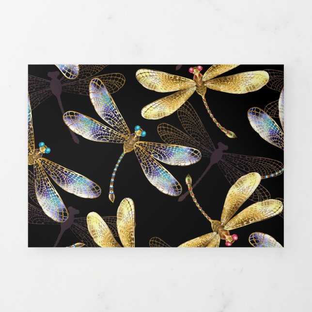 Seamless Pattern with Golden Dragonflies Tri-Fold Program (Cover)