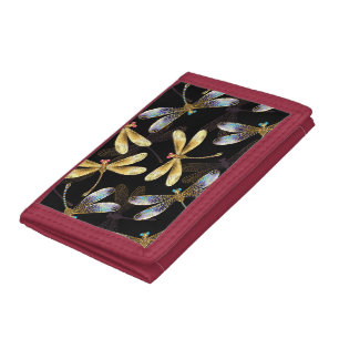 Seamless Pattern with Golden Dragonflies Tri-fold Wallet