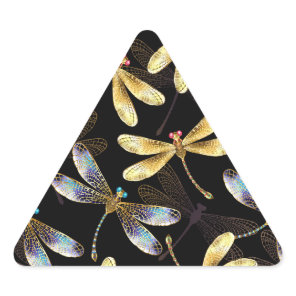 Seamless Pattern with Golden Dragonflies Triangle Sticker