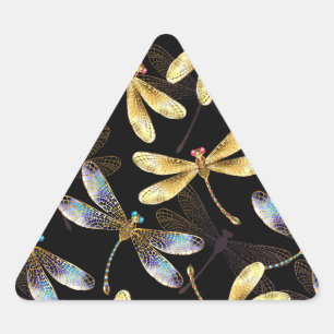Seamless Pattern with Golden Dragonflies Triangle Sticker