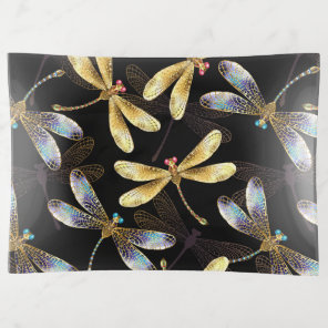 Seamless Pattern with Golden Dragonflies Trinket Tray