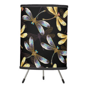 Seamless Pattern with Golden Dragonflies Tripod Lamp