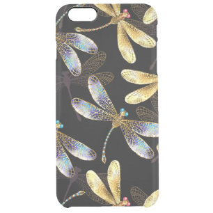 Seamless Pattern with Golden Dragonflies Clear iPhone 6 Plus Case