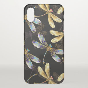 Seamless Pattern with Golden Dragonflies iPhone XS Case