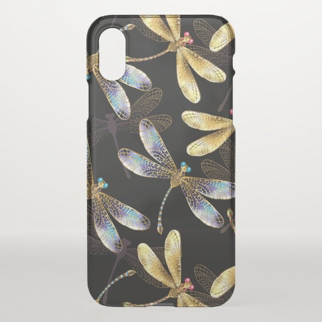 Seamless Pattern with Golden Dragonflies Uncommon iPhone Case (Back)