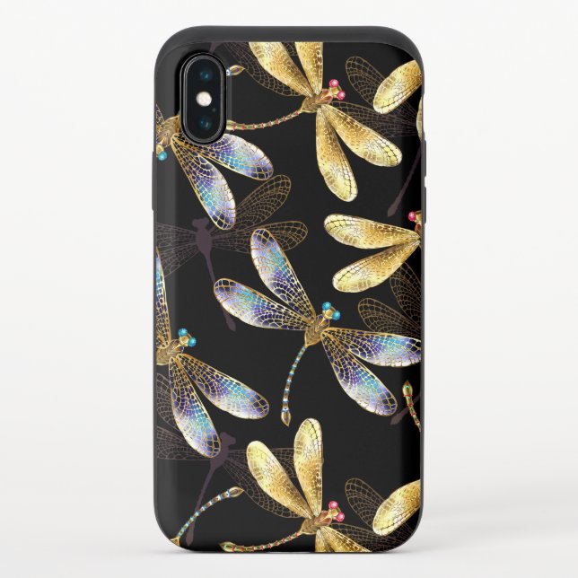 Seamless Pattern with Golden Dragonflies Uncommon iPhone Case (Back)