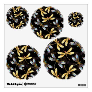 Seamless Pattern with Golden Dragonflies Wall Decal