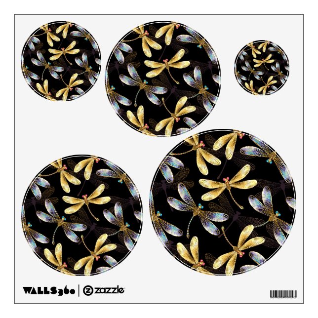 Seamless Pattern with Golden Dragonflies Wall Decal (Front)