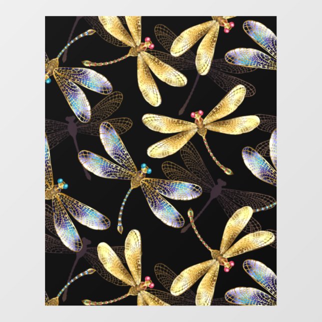 Seamless Pattern with Golden Dragonflies Wall Decal (Front)