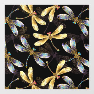 Seamless Pattern with Golden Dragonflies Wall Decal