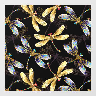 Seamless Pattern with Golden Dragonflies Wall Decal