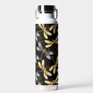 Seamless Pattern with Golden Dragonflies Water Bottle