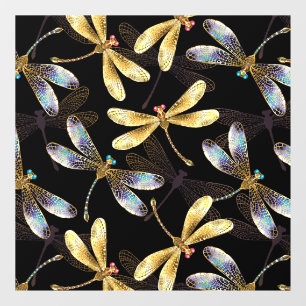 Seamless Pattern with Golden Dragonflies Window Cling