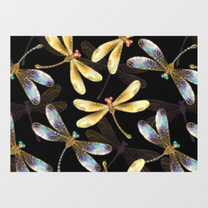Seamless Pattern with Golden Dragonflies Window Cling