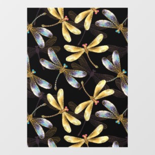 Seamless Pattern with Golden Dragonflies Window Cling
