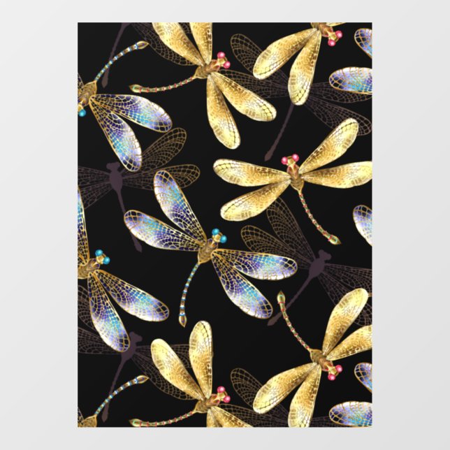 Seamless Pattern with Golden Dragonflies Window Cling (Sheet)