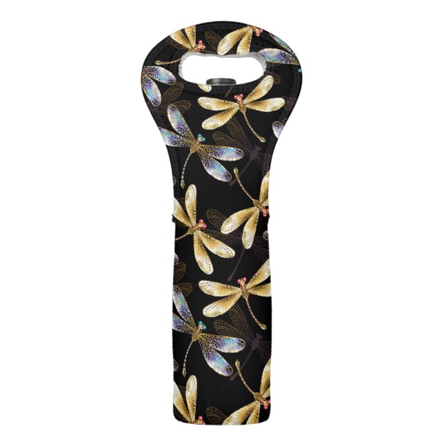 Seamless Pattern with Golden Dragonflies Wine Bag (Front)