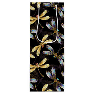 Seamless Pattern with Golden Dragonflies Wine Gift Bag