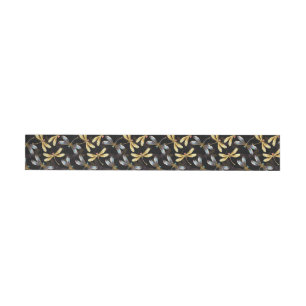 Seamless Pattern with Golden Dragonflies Wrap Around Address Label