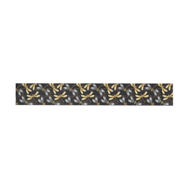 Seamless Pattern with Golden Dragonflies Wrap Around Address Label (Individual)
