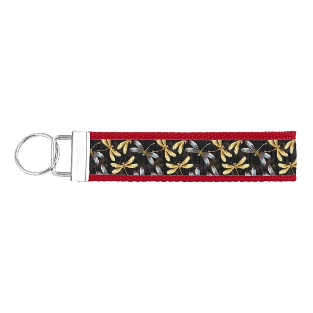 Seamless Pattern with Golden Dragonflies Wrist Keychain (Keys on Left)