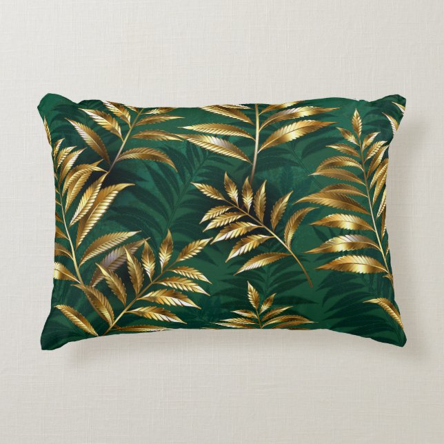 Seamless pattern with golden ferns accent pillow (Front)