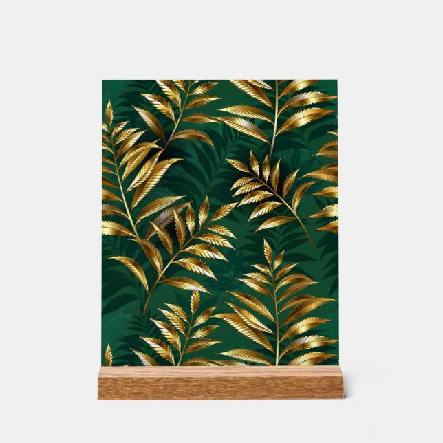 Seamless pattern with golden ferns acrylic sign (Front)
