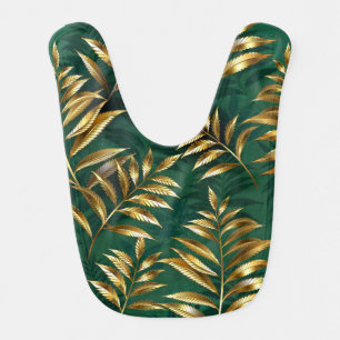Seamless pattern with golden ferns baby bib