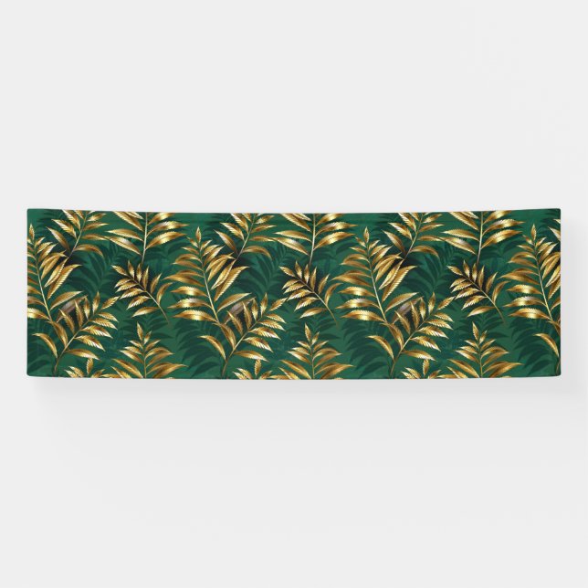 Seamless pattern with golden ferns banner (Horizontal)