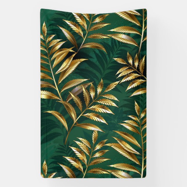Seamless pattern with golden ferns banner (Vertical)