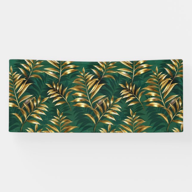 Seamless pattern with golden ferns banner (Horizontal)